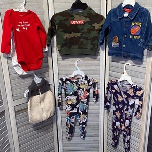 Assortment of sleepers, crew neck sweatshirt, Vest, Jacket, onesies